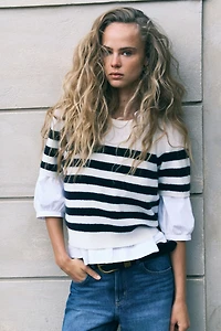 Haut à manches bouffantes en fin tricot