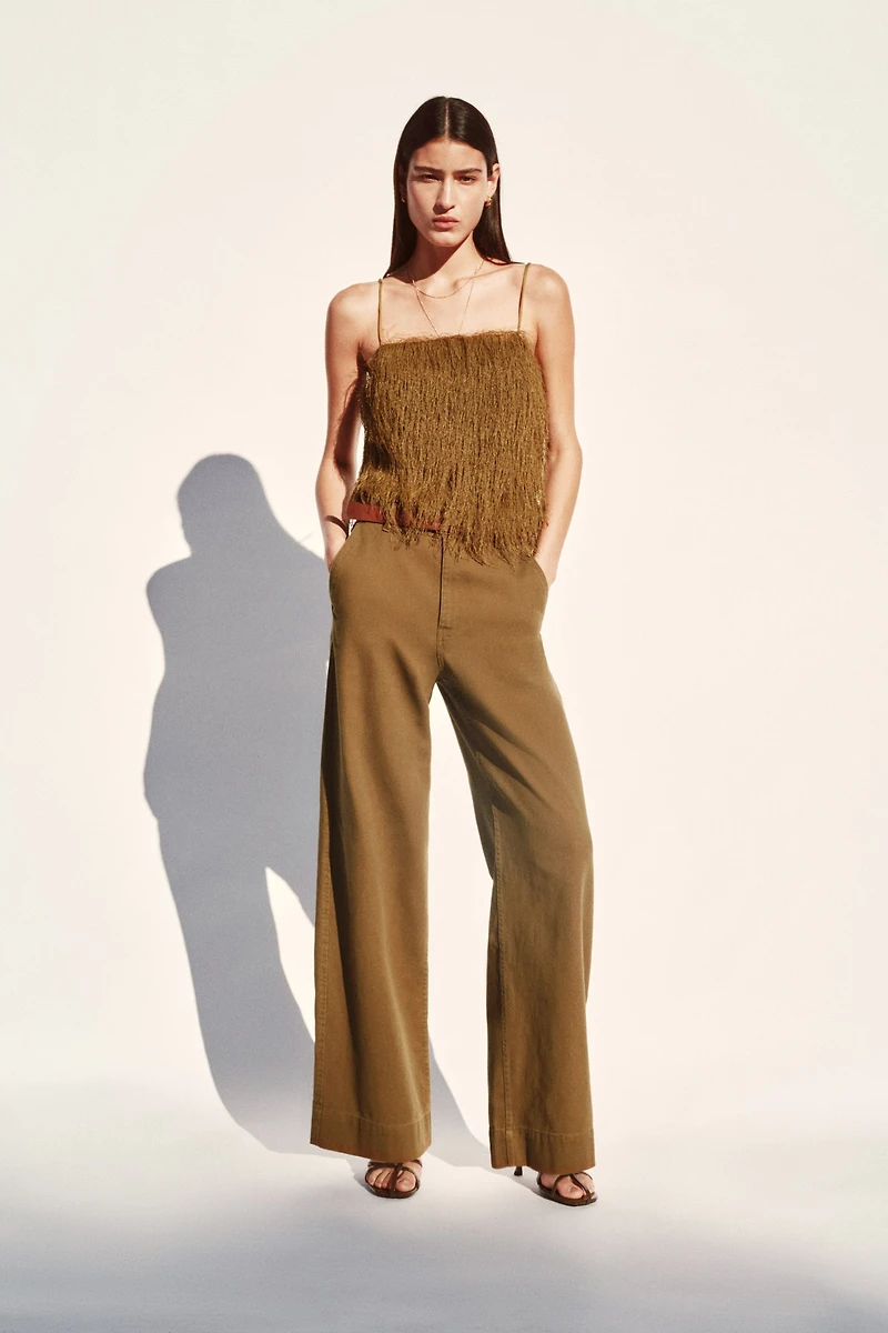 Wide Belted Twill Pants
