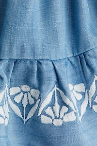 Embroidered-Detail Denim Skirt