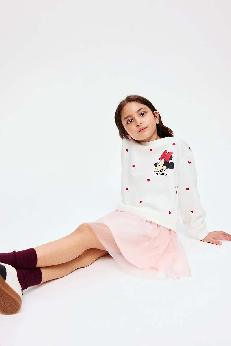 Robe en molleton imprimé avec jupe tulle