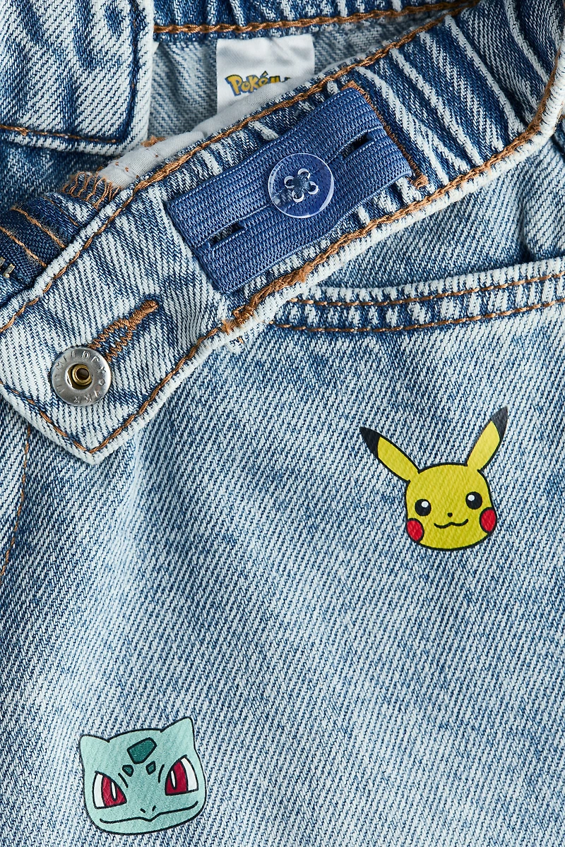 Printed Denim Shorts