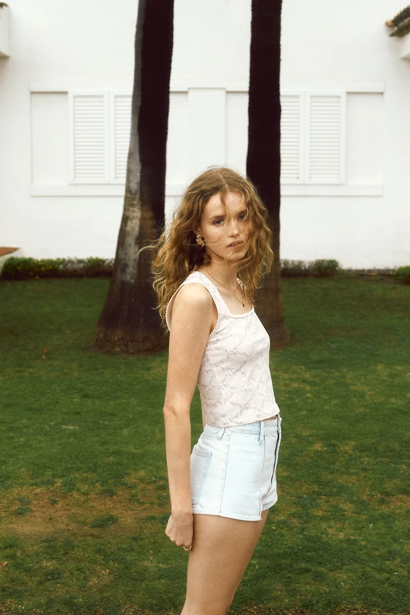 Picot-Trimmed Sleeveless Top
