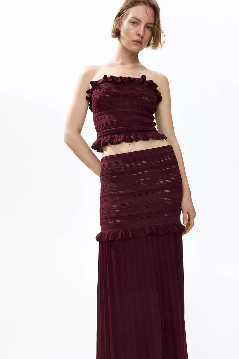 Pleated Pointelle-Knit Skirt