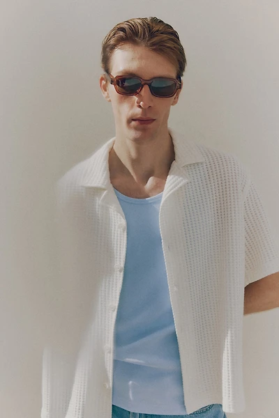 Chemise gaufrée coupe ample à col cubain