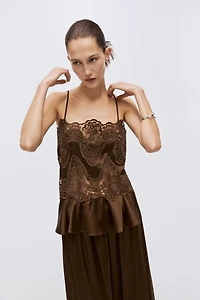 Lace-Detail Satin Top