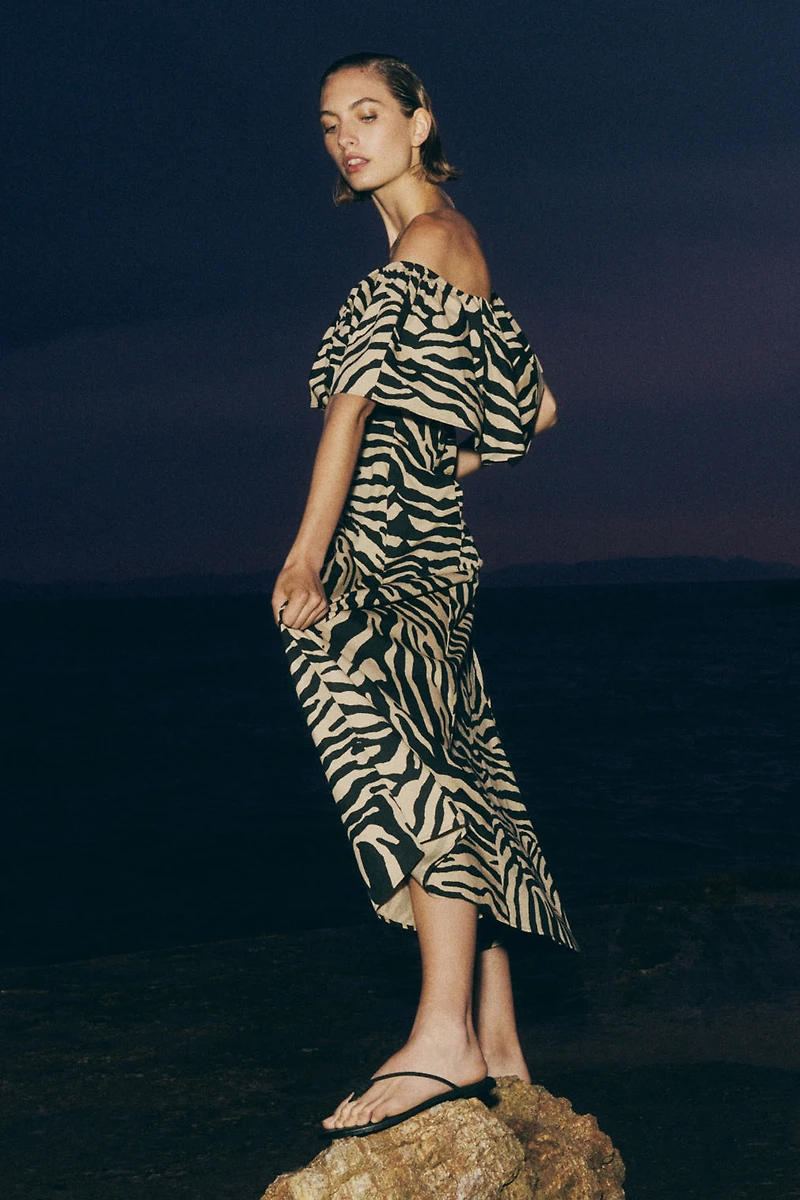 Flounced off-the-shoulder dress