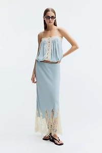Lace-Trimmed Top with Tie Shoulder Straps