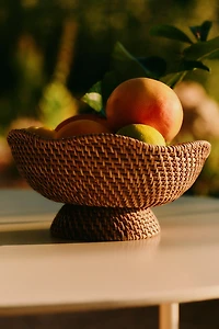 Footed Rattan Bowl