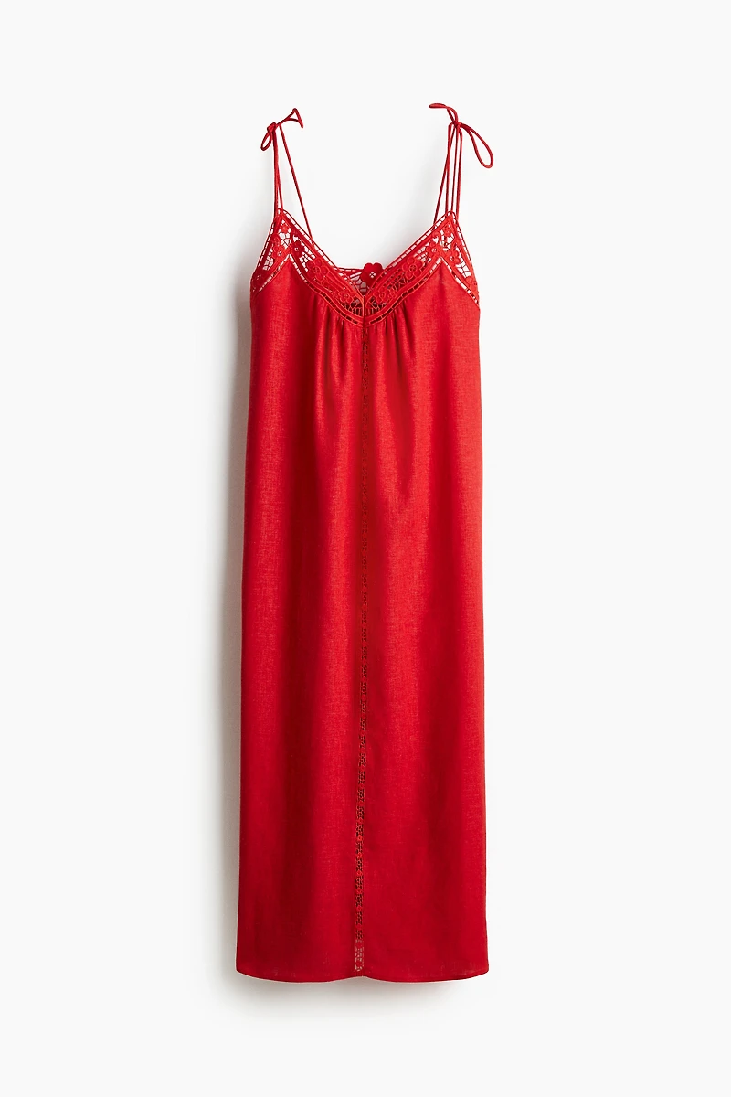 Eyelet-Embroidered Dress with Tie Shoulder Straps