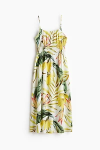 Smocked-Detail Poplin Dress