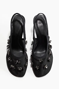 Embellished Mesh Slingbacks