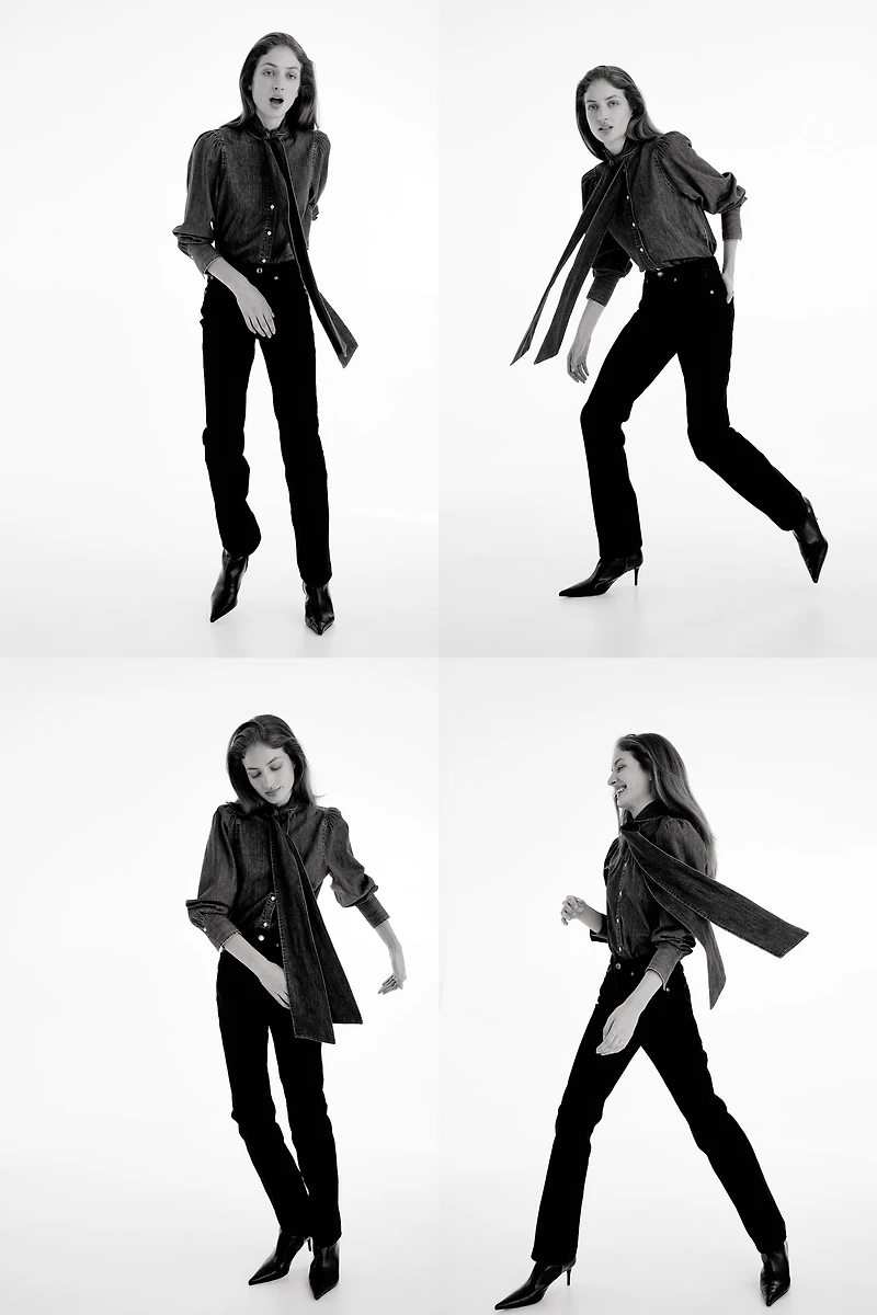 Scarf-Detail Denim Blouse