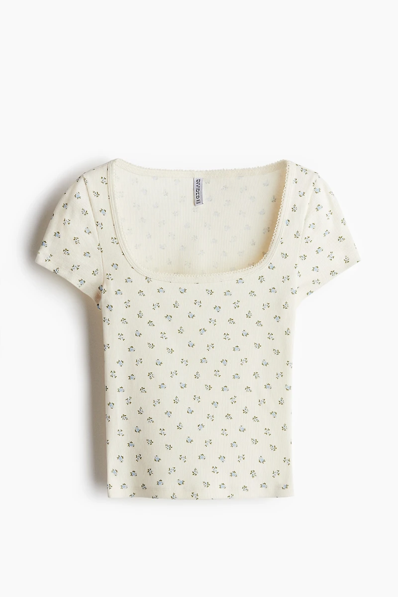 Picot-Trimmed Ribbed T-Shirt