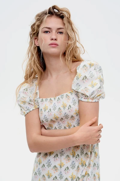 Puff-Sleeved Cotton Dress