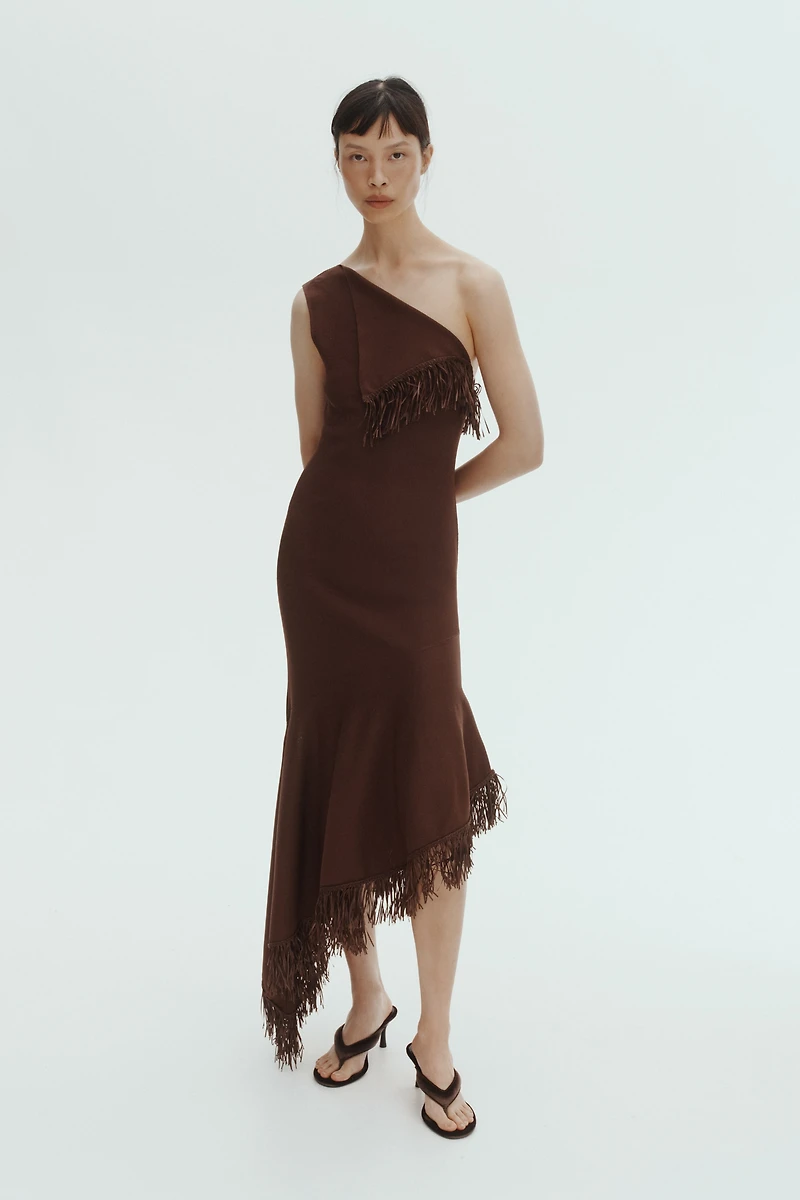 One-Shoulder Dress with Fringe