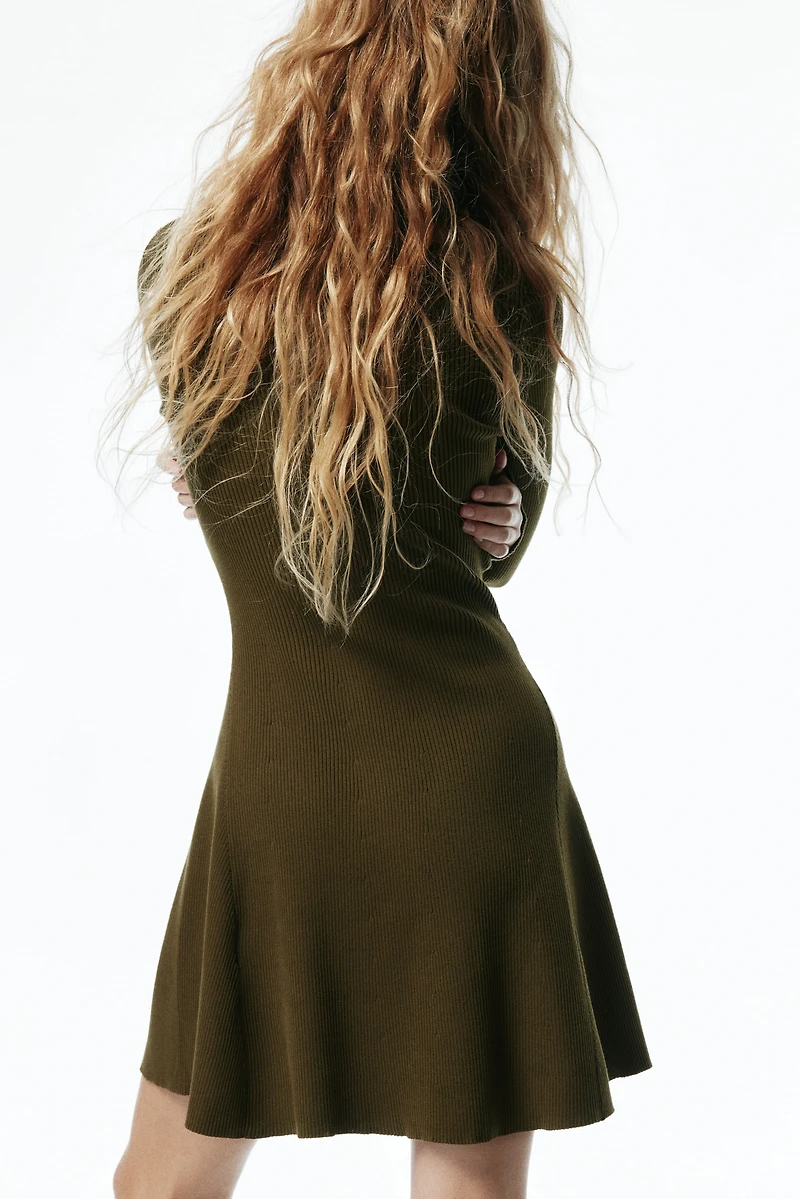 Rib-Knit Dress with Flared Skirt