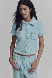 Short-Sleeved Teddy-Fleece Cardigan