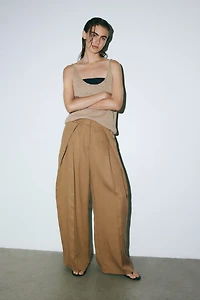 Crinkled Wrap-Detail Pants