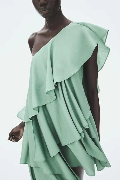 Flounced One-Shoulder Dress