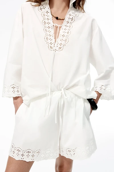 Eyelet-Embroidered Cotton Shorts