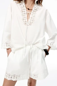 Eyelet-Embroidered Cotton Shorts
