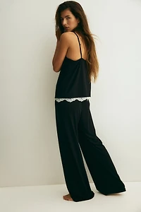 Lace-Trimmed Ribbed Pajamas