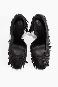 Escarpins à franges en cuir avec bride arrière