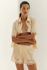 Cotton Beach Shorts with Eyelet Embroidery