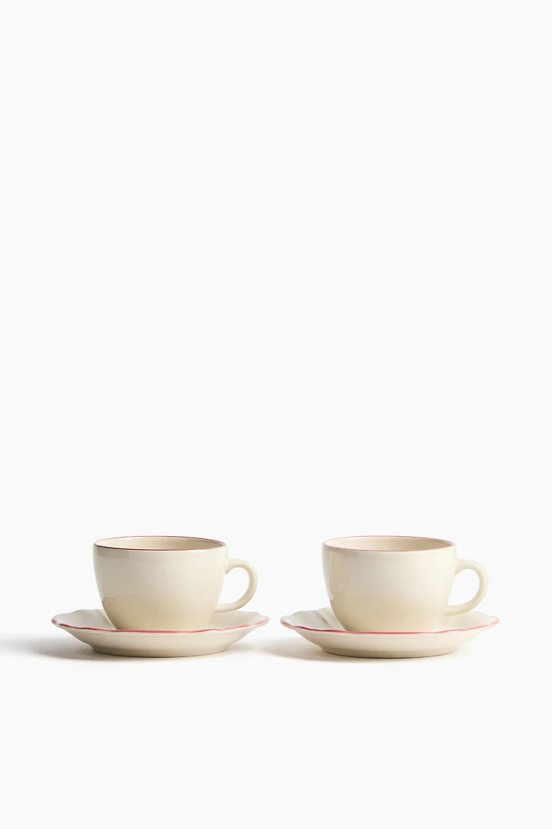 Lot de 2 tasses et soucoupes en grès cérame