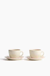 Lot de 2 tasses et soucoupes en grès cérame