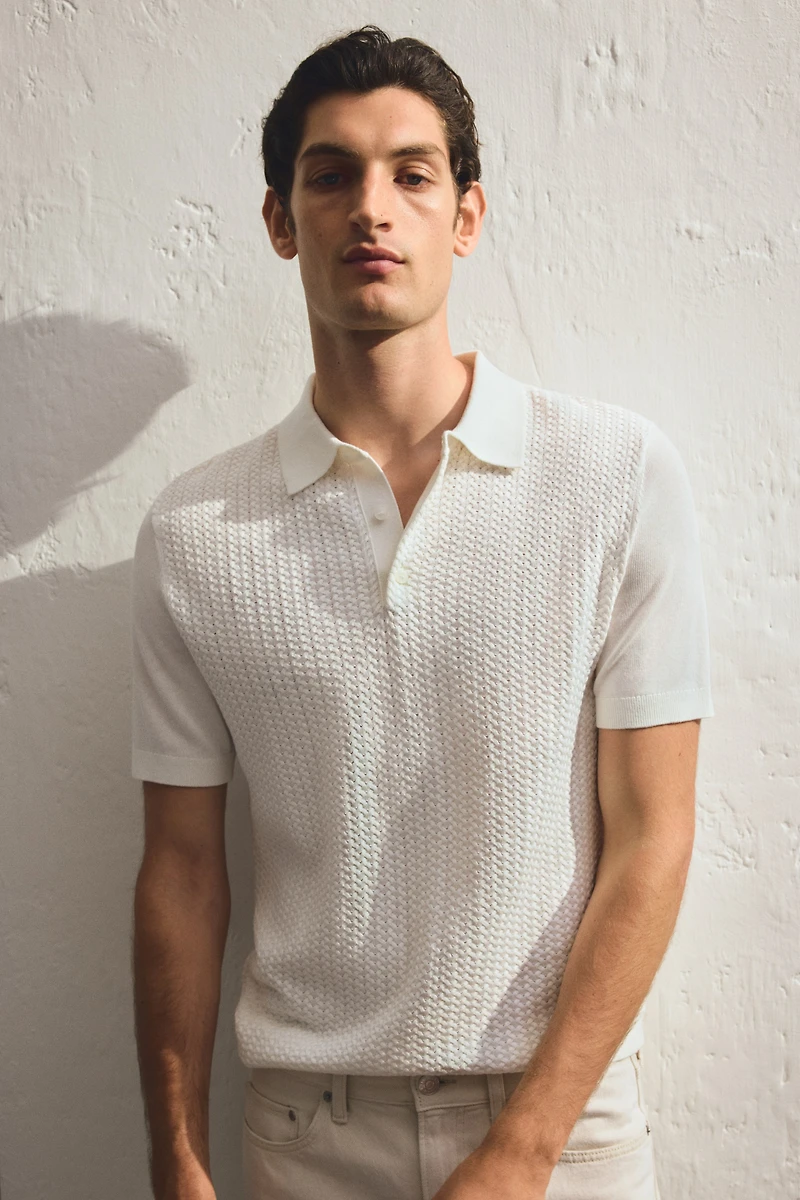 Slim-Fit Cable-Knit Polo Shirt
