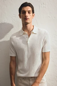 Slim-Fit Cable-Knit Polo Shirt