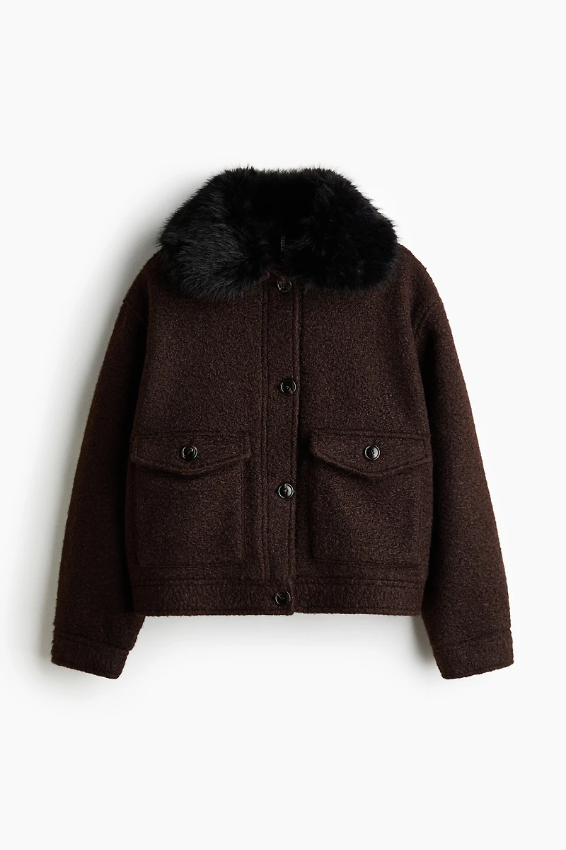Twill Jacket with Fluffy Collar