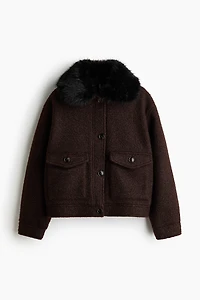 Twill Jacket with Fluffy Collar
