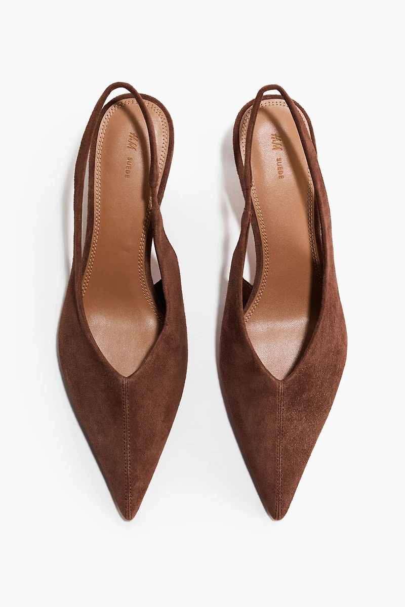 Kitten-Heeled Leather Slingbacks