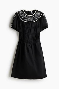 Embroidered poplin dress