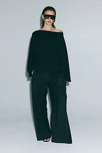 Crinkled Batwing-Sleeved Top