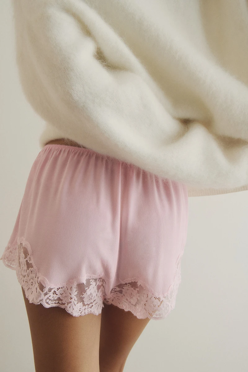 Lace-Trimmed Pajama Shorts