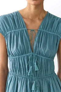 Drawstring-Detail Ramie Dress