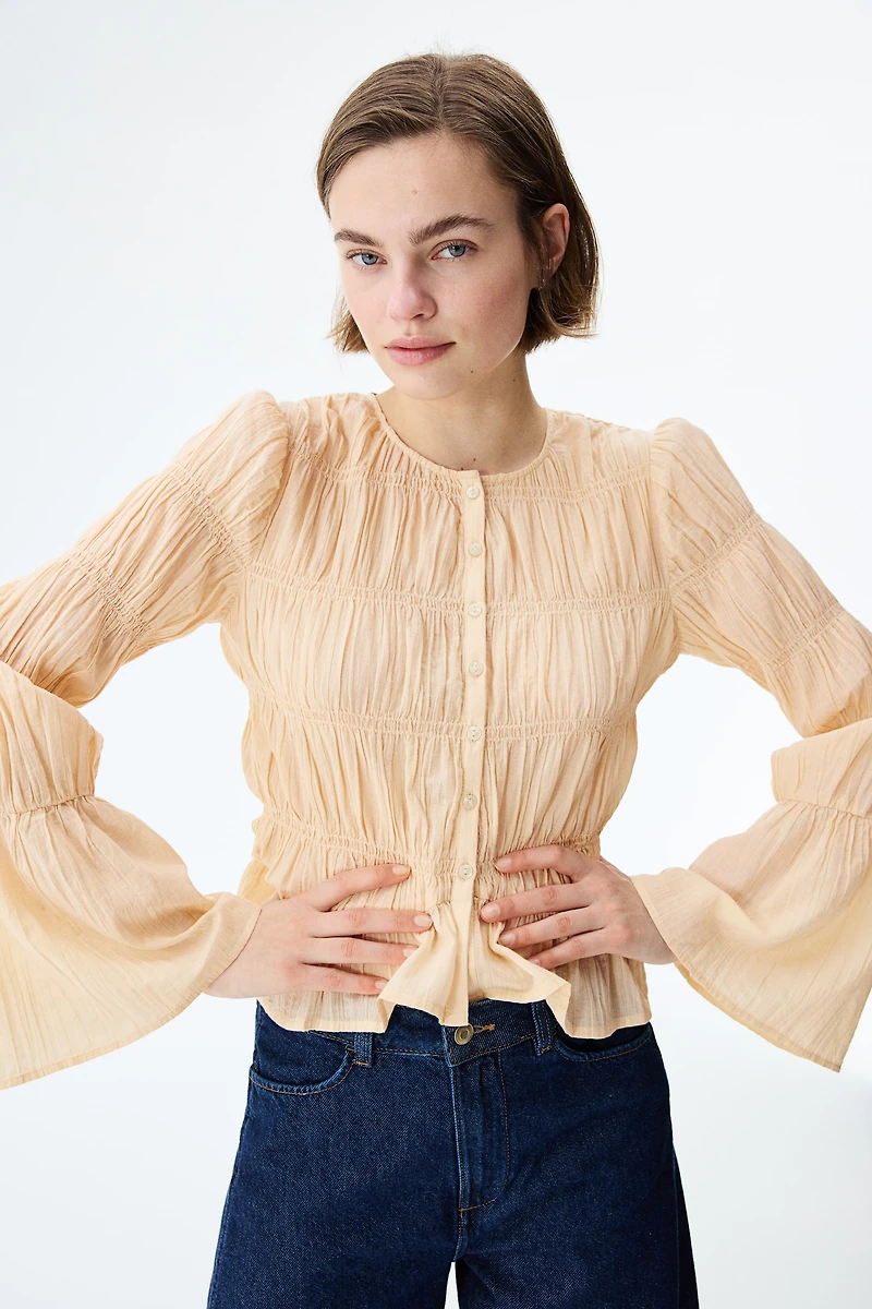 Blouse smockée en coton