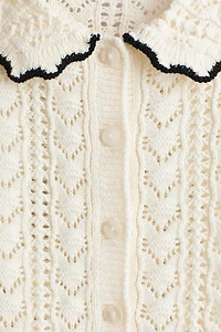 Crochet-Look Short-Sleeved Cardigan