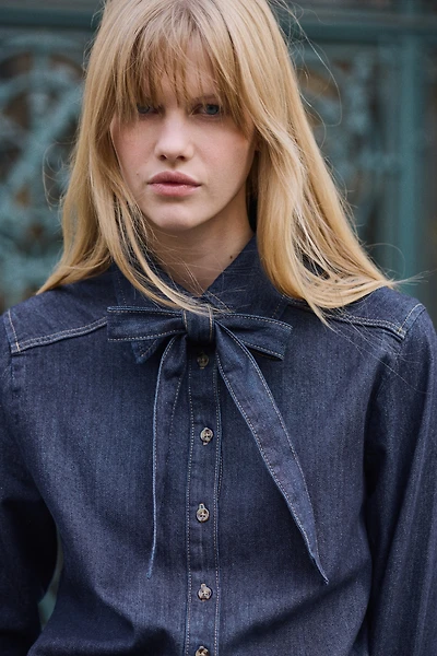 Bow-Detail Denim Blouse