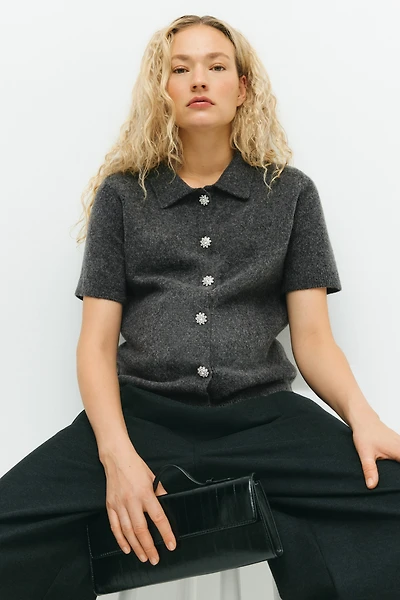 MAMA Rhinestone-Button Cardigan