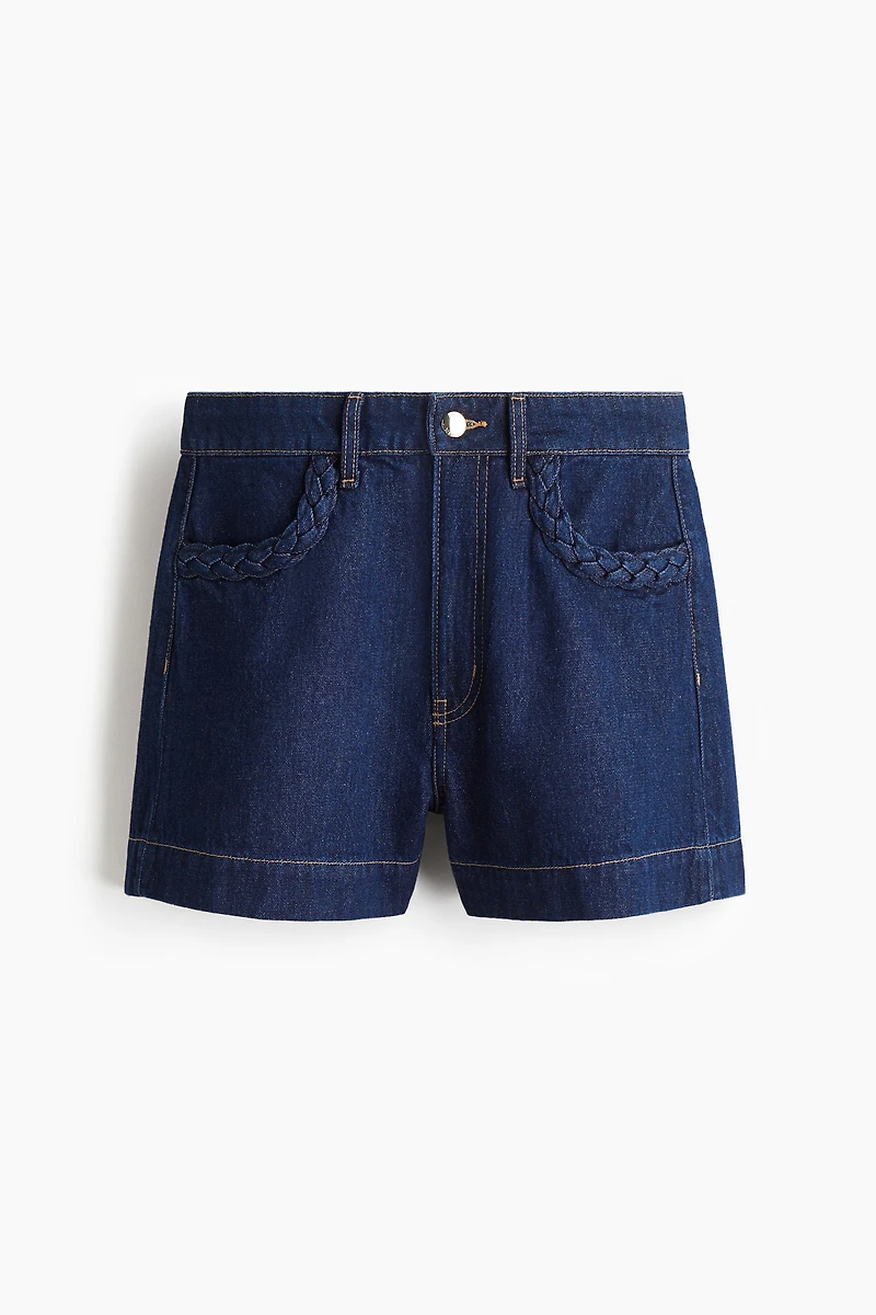 Braided-Trim Denim Shorts