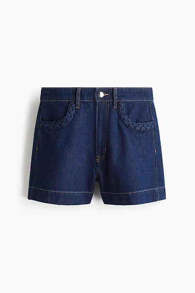Braided-Trim Denim Shorts