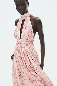 Tie-Detail Halterneck Dress