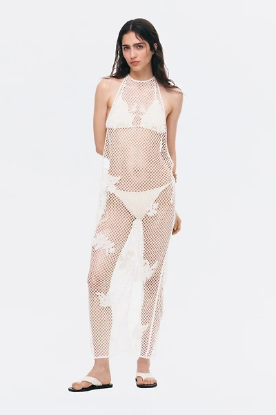 Beaded Crochet-Look Halterneck Dress
