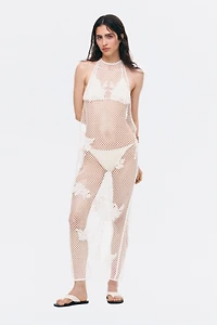 Beaded Crochet-Look Halterneck Dress