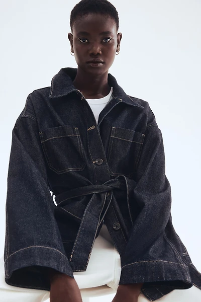 Veste en denim avec ceinture à nouer