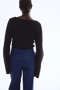 Button-Detail Denim Pants